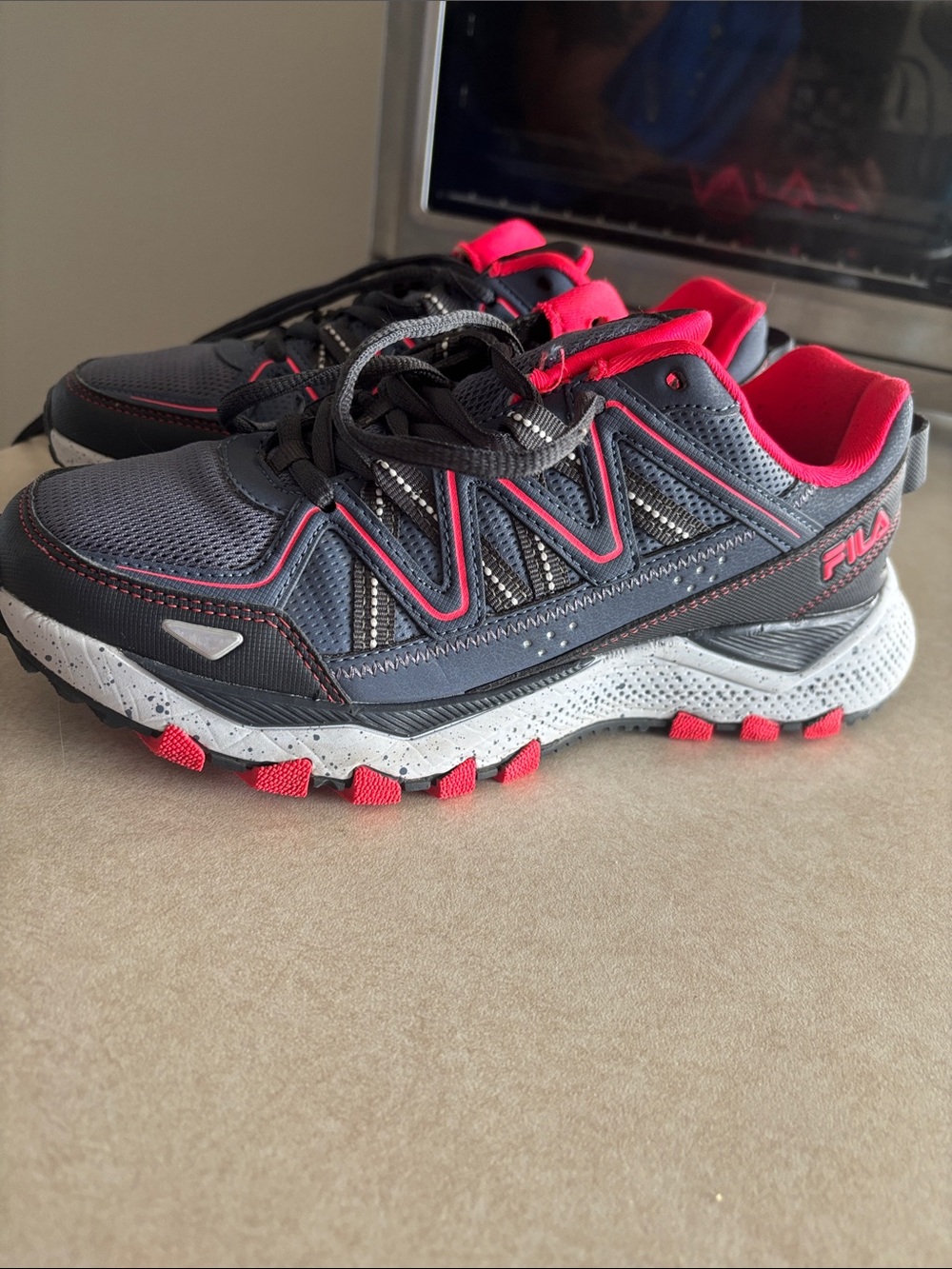 Fila Gray and Hot Pink Trail Sneakers